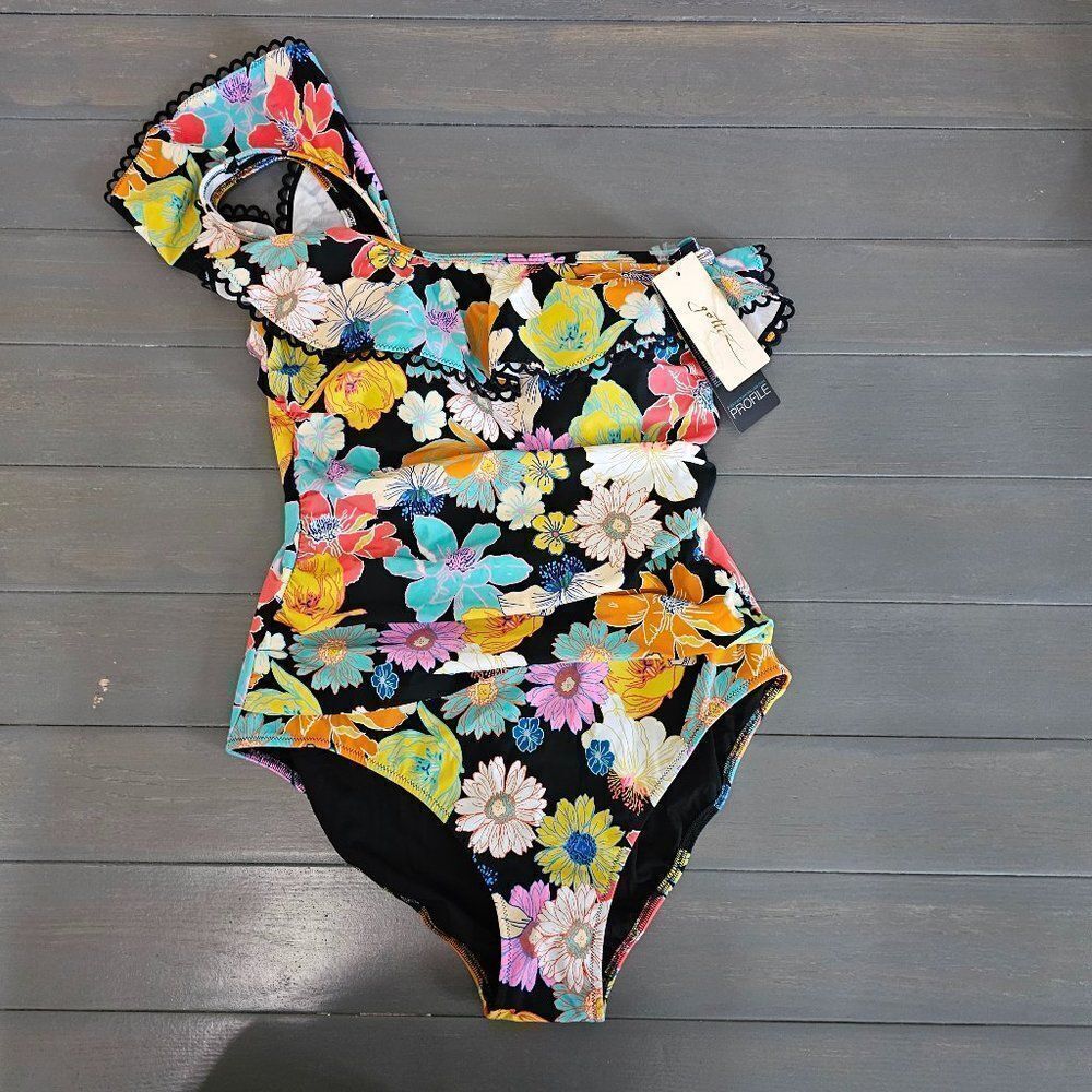 Profile by Gottex Women's Rising Sun One Shoulder One-Piece Swimsuit Size 14